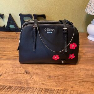 GUESS Black Satchel with Red Floral Accents